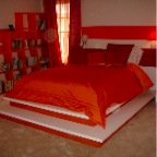 WHITE LACQUER & FABRIC BED