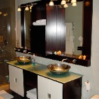 chocolate mahogany and ivory double sink vanity